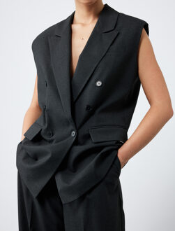 VESTEN Zwarte Lange Blazer Gilet Met Knoopsluiting Donkergrijs