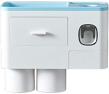 Vevice Magnetische Adsorptie Omgekeerde Tandenborstelhouder Automatische Tandpasta Squeezer Dispenser Opbergrek Badkamer Accessoires 2 Cups blauw