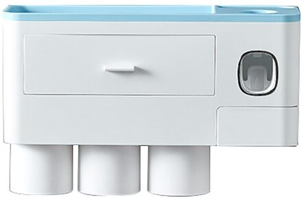 Vevice Magnetische Adsorptie Omgekeerde Tandenborstelhouder Automatische Tandpasta Squeezer Dispenser Opbergrek Badkamer Accessoires 3 Cups blauw