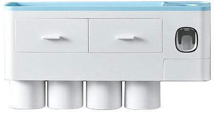 Vevice Magnetische Adsorptie Omgekeerde Tandenborstelhouder Automatische Tandpasta Squeezer Dispenser Opbergrek Badkamer Accessoires 4 Cups blauw