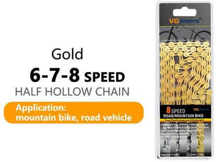 Vg Mtb Fietsketting 6 7 8 9 10 11 Speed Plated Gold Ti-Goud Zilver Road Mountainbike el Hollow Chain Ultralight 116 Links goud 8Speed