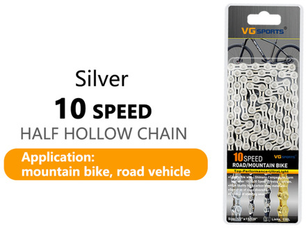 Vg Mtb Fietsketting 6 7 8 9 10 11 Speed Plated Gold Ti-Goud Zilver Road Mountainbike el Hollow Chain Ultralight 116 Links zilver 10Speed