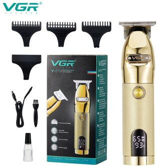 Vgr 275 Elektrische Tondeuse Professionele Persoonlijke Verzorging Kapper Trimmer Voor Mannen Scheerapparaat Lcd Oplaadbare Metalen Clippers Vgr V275 Goud