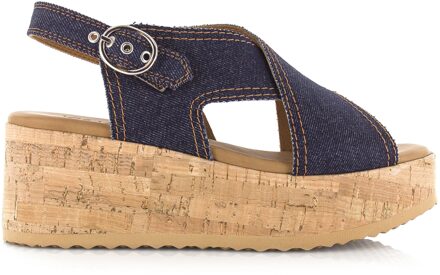 Via Vai Sissel capri | denim sandalen sleehak sandalen met hak dames Blauw - 37