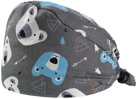 Viaoli-Unisex Cartoon Afdrukken Grijs Indian Beer Scrub Cap Schoonheidsspecialiste Accessoires Scrub Hoed Vrouwen Werken Stofdicht Schoonmaken hoed
