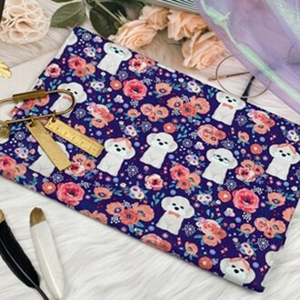 Viaphil 100% Katoen Brand Leuke Witte Hond & Bloemen Gedrukt Naaien Doek Jurk Kleding Textiel Tissue