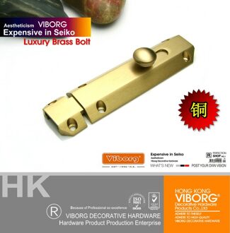 VIBORG Luxe 10CM (4 ") zware Massief Messing Deur Beveiliging Slide Bolt Deur Surface Bolt Deur Slide Bolt Lock, QB-R 4"
