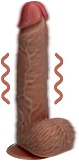 Vibrating Regular Straight Cock with Balls - 9 / 23 cm - Tan