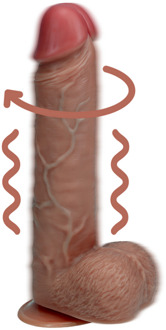 Vibrerende en Draaiende Rechte Cock met Ballen - 8 / 20,5 cm - Tan
