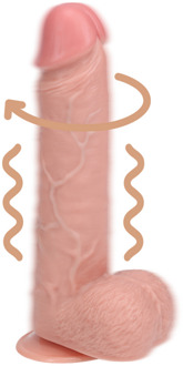 Vibrerende en Draaiende Rechte Cock met Ballen - 8 / 20,5 cm - Vlees