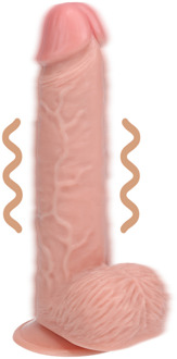 Vibrerende Reguliere Rechte Penis met Ballen - 9 / 23 cm - Vlees