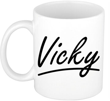 Vicky voornaam kado beker / mok sierlijke letters - gepersonaliseerde mok met naam - Naam mokken Multikleur