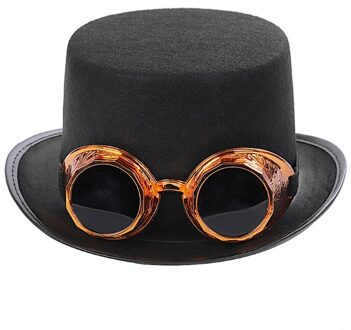 Victoriaanse Steampunk Gothic Top Hoed Met Afneembare Bril Bowler Jazz Cap Halloween Cosplay Carnaval Kostuum Accessoire Goud