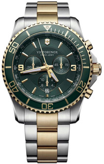 Victorinox Stalen Quartz Horloge, Groene Kast, Zilveren Band Victorinox , Multicolor , Heren - ONE Size