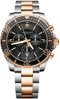 Victorinox Stalen Quartz Horloge, Zwarte Kast, Zilveren Band Victorinox , Gray , Heren - ONE Size