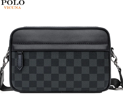 VICUNA POLO Brand Grid Design Mens Crossbody Messenger Bag Small Leather Sling Shoulder Bags Classic Design Man Bag Dropshipping