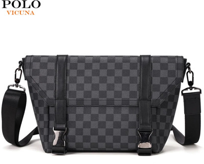 VICUNA POLO Brand Plaid Leather Messenger Bags For Men Crossbody Bags Fashion Sling Side Shoulder Bag Men's Handbag Dropshipping