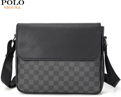 VICUNA POLO Bunsiness Man Bag Brand Lattice Pattern Design Leather Messenger Bags For Men Travel Sling Shoulder Bags Handbag