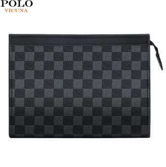 VICUNA POLO Famous Brand Mens Envelope Clutch Handbag Classic Plaid Design Clutch Wallet For Man Business Man Bag For iPad