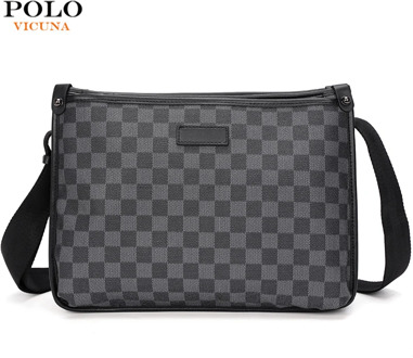 VICUNA POLO Fashion Horizontal Plaid Men Messenger Bag Brand Plaid Leather Satchels Crossbody Shoulder Bag For Male bolsos