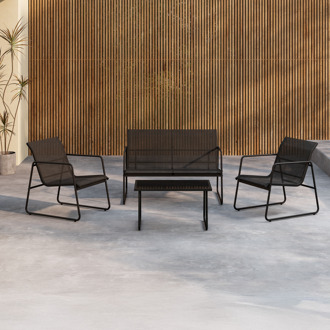 Vidar tuin loungeset 4 delig zwart – tweezits bank, fauteuils en salontafel