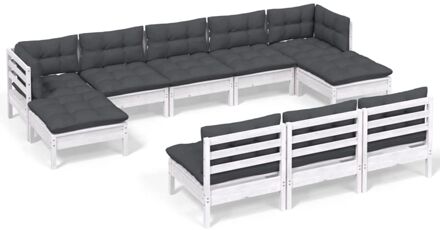 vidaXL 10-delige Loungeset met kussens grenenhout wit