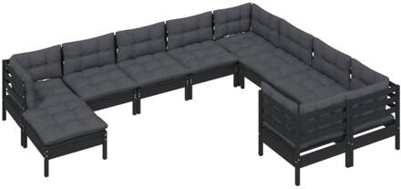 vidaXL 10-delige Loungeset met kussens grenenhout zwart