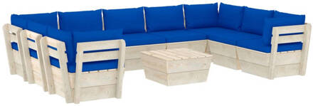 vidaXL 10-delige Loungeset met kussens pallet vurenhout Blauw