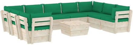 vidaXL 10-delige Loungeset met kussens pallet vurenhout Groen