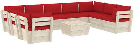 vidaXL 10-delige Loungeset met kussens pallet vurenhout Rood