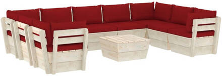 vidaXL 10-delige Loungeset met kussens pallet vurenhout Rood