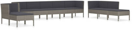 vidaXL 10-delige Loungeset met kussens poly rattan grijs