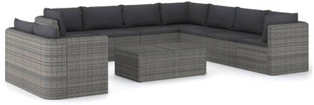 vidaXL 10-delige Loungeset met kussens poly rattan grijs