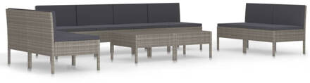 vidaXL 10-delige Loungeset Met Kussens Poly Rattan Grijs