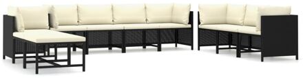 vidaXL 10-delige Loungeset met kussens poly rattan zwart