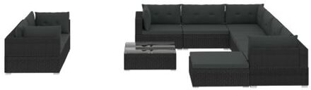 vidaXL 10-delige Loungeset met kussens poly rattan zwart