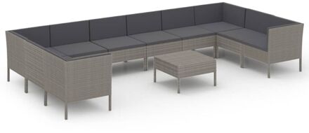 vidaXL 11-delige Loungeset met kussens poly rattan grijs