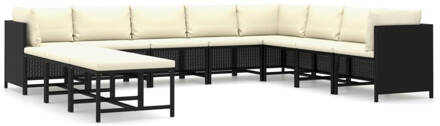 vidaXL 11-delige Loungeset met kussens poly rattan zwart