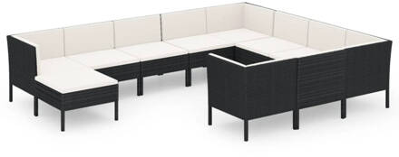 vidaXL 11-delige Loungeset met kussens poly rattan zwart