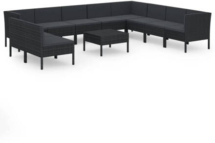 vidaXL 11-delige Loungeset met kussens poly rattan zwart