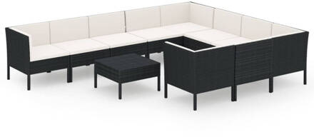 vidaXL 11-delige Loungeset met kussens poly rattan zwart