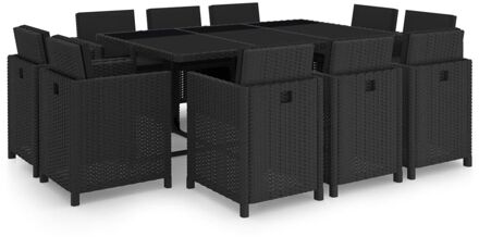 vidaXL 11-delige Tuinset met kussens poly rattan zwart