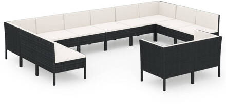 vidaXL 12-delige Loungeset met kussens poly rattan zwart