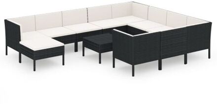 vidaXL 12-delige Loungeset met kussens poly rattan zwart