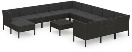 vidaXL 13-delige Loungeset met kussens poly rattan zwart