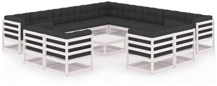 vidaXL 14-delige Loungeset met kussens massief grenenhout wit