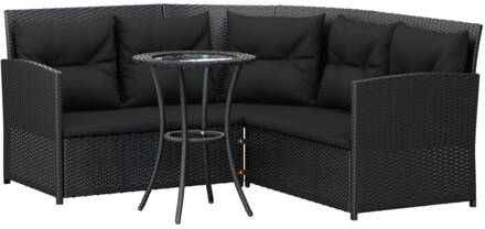 vidaXL 2-delige Loungeset met kussens L-vormig poly rattan zwart