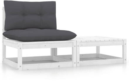 vidaXL 2-delige Loungeset met kussens massief grenenhout wit