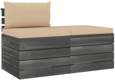 vidaXL 2-delige Loungeset met kussens pallet massief grenenhout Beige