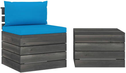 vidaXL 2-delige Loungeset met kussens pallet massief grenenhout Blauw